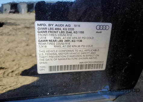 2016 Audi Q3 Premium Plus z USA, uszkodzony, nr VIN WA1EFCFS1GR009840